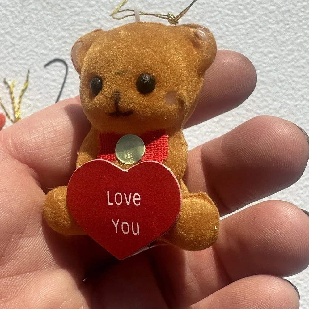 Vintage 1950s Flocked Santa And‎ Teddy Bear Christmas Ornaments Set Of 2 Japan